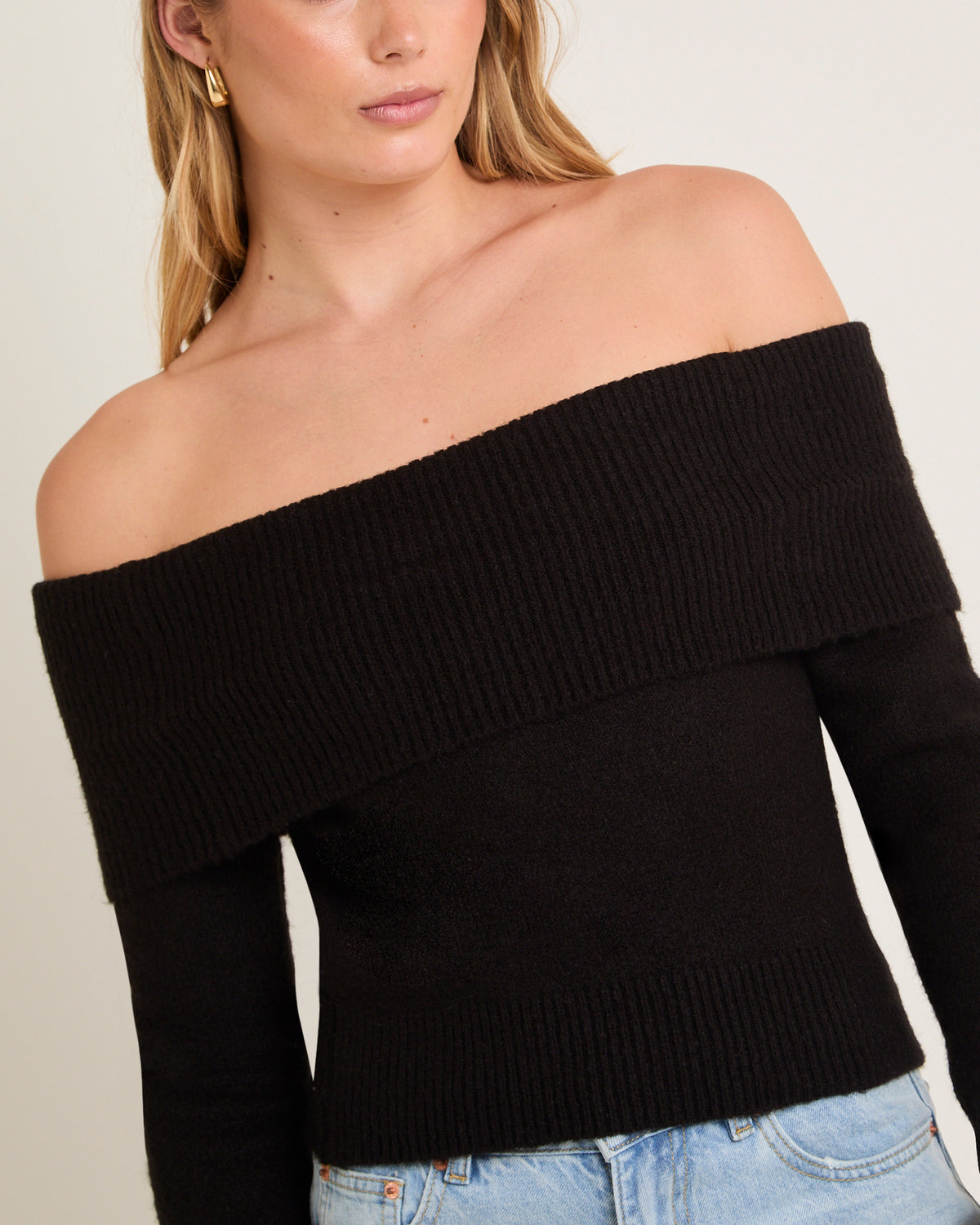 Milly Off Shoulder Knit Sweater BLACK