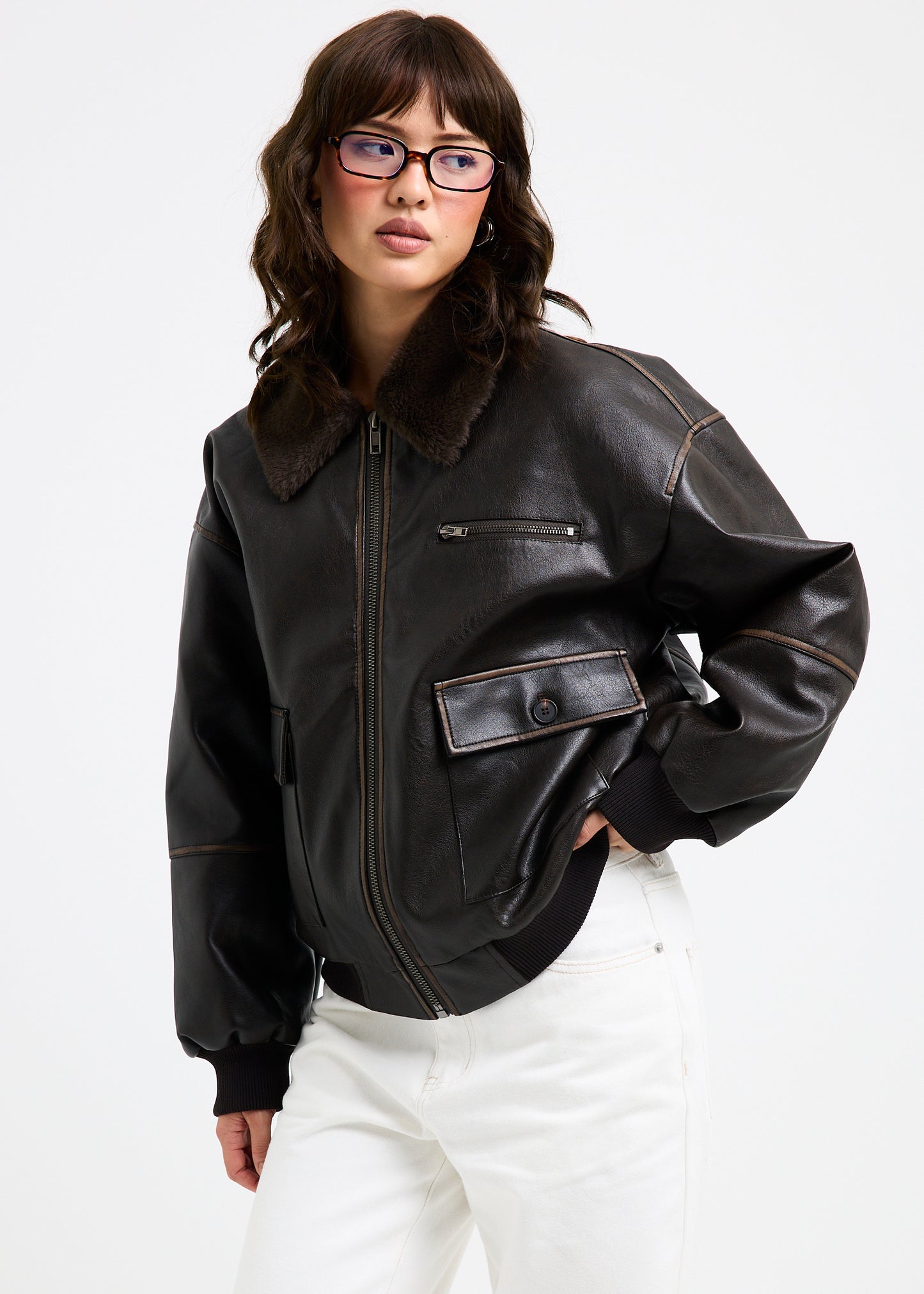 Cody Fur Trim Distressed PU Jacket