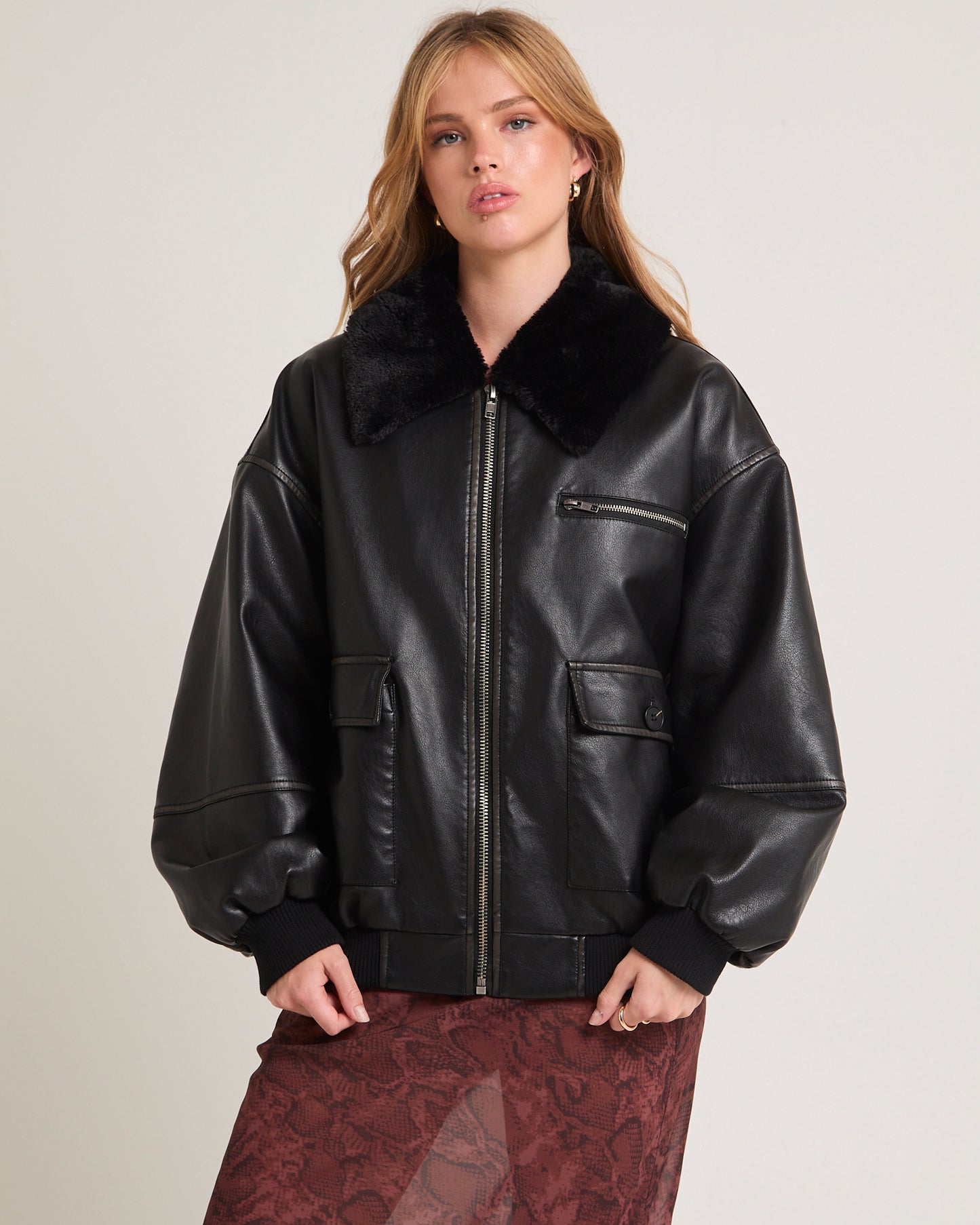 Cody Fur Trim Distressed PU Jacket