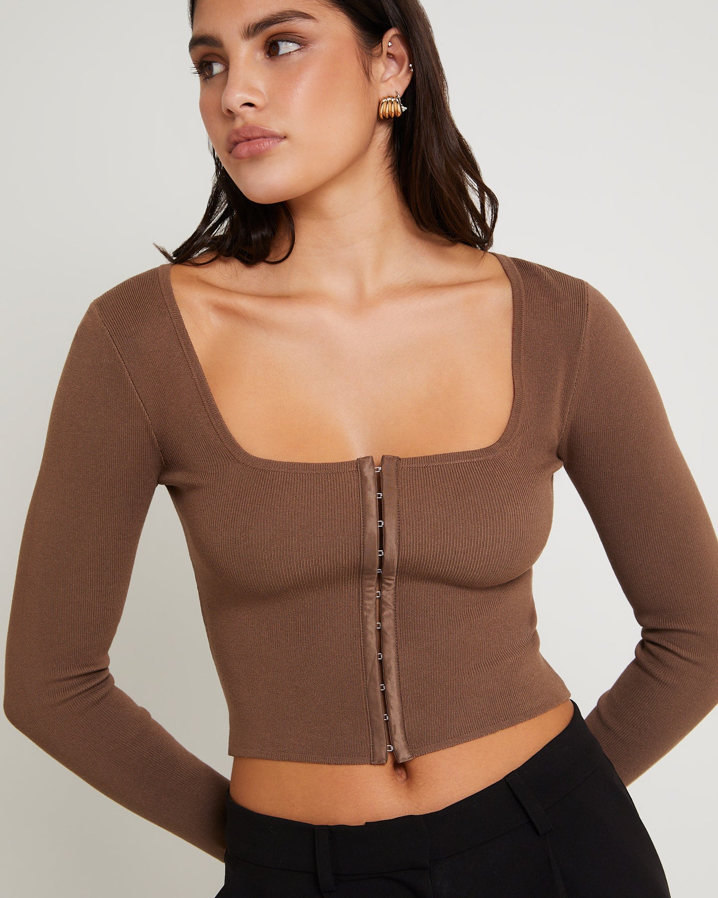 Quinn Hook & Eye Long Sleeve Knit Top