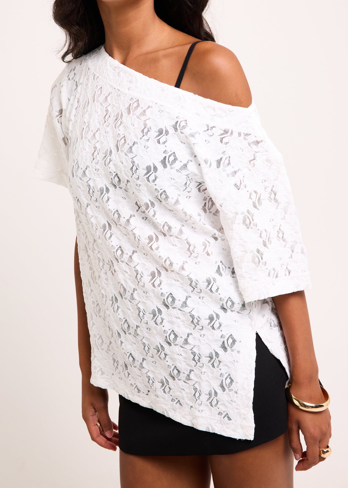 Louis Asymmetric Lace Top WHITE