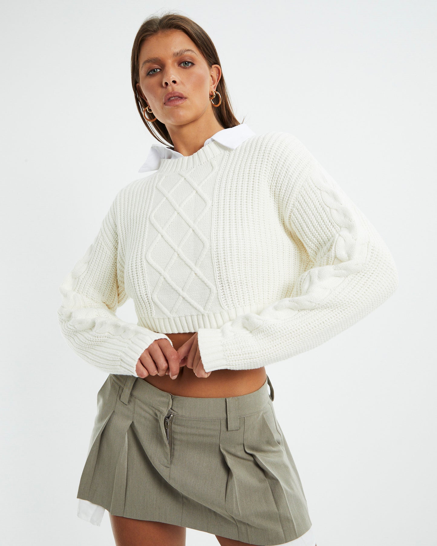 Betsy Shrunken Cable Knit Jumper White