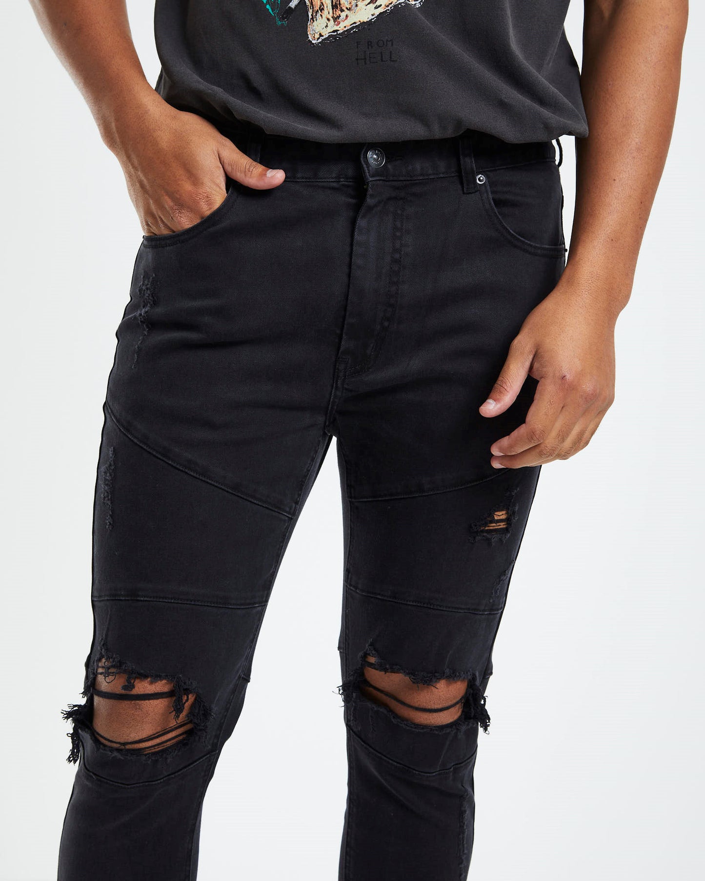 Offset Panel Skinny Jeans Flat Black
