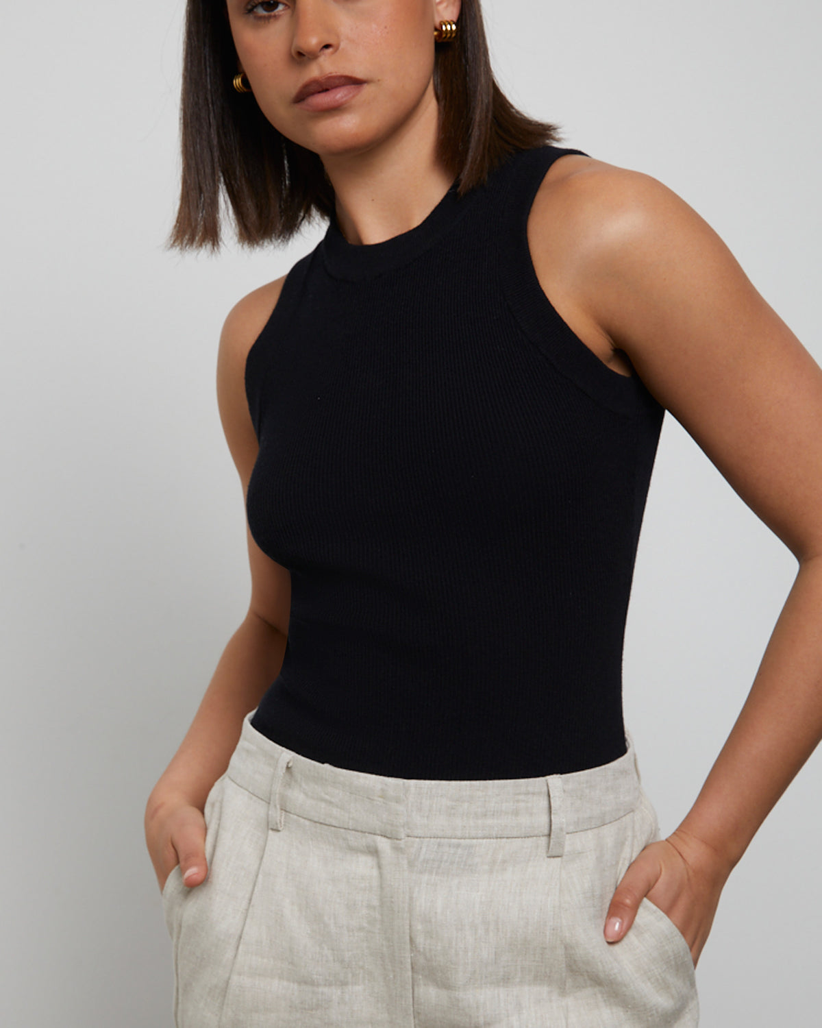 Luxe Knitted Tank Top in Black BLACK