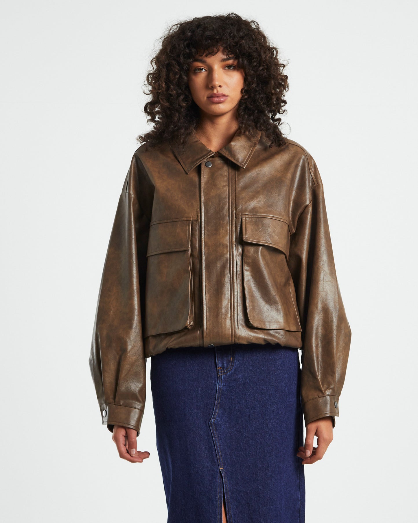 Jen Oversized Patch Pocket Jacket Brown