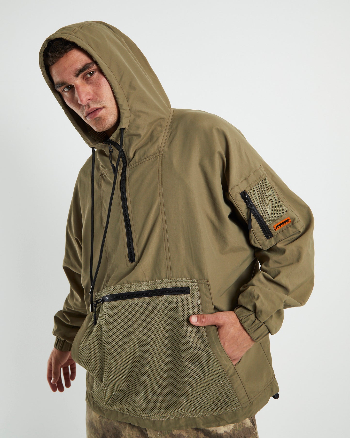Quarter Zip Hoodie Anorak Fatigue Green