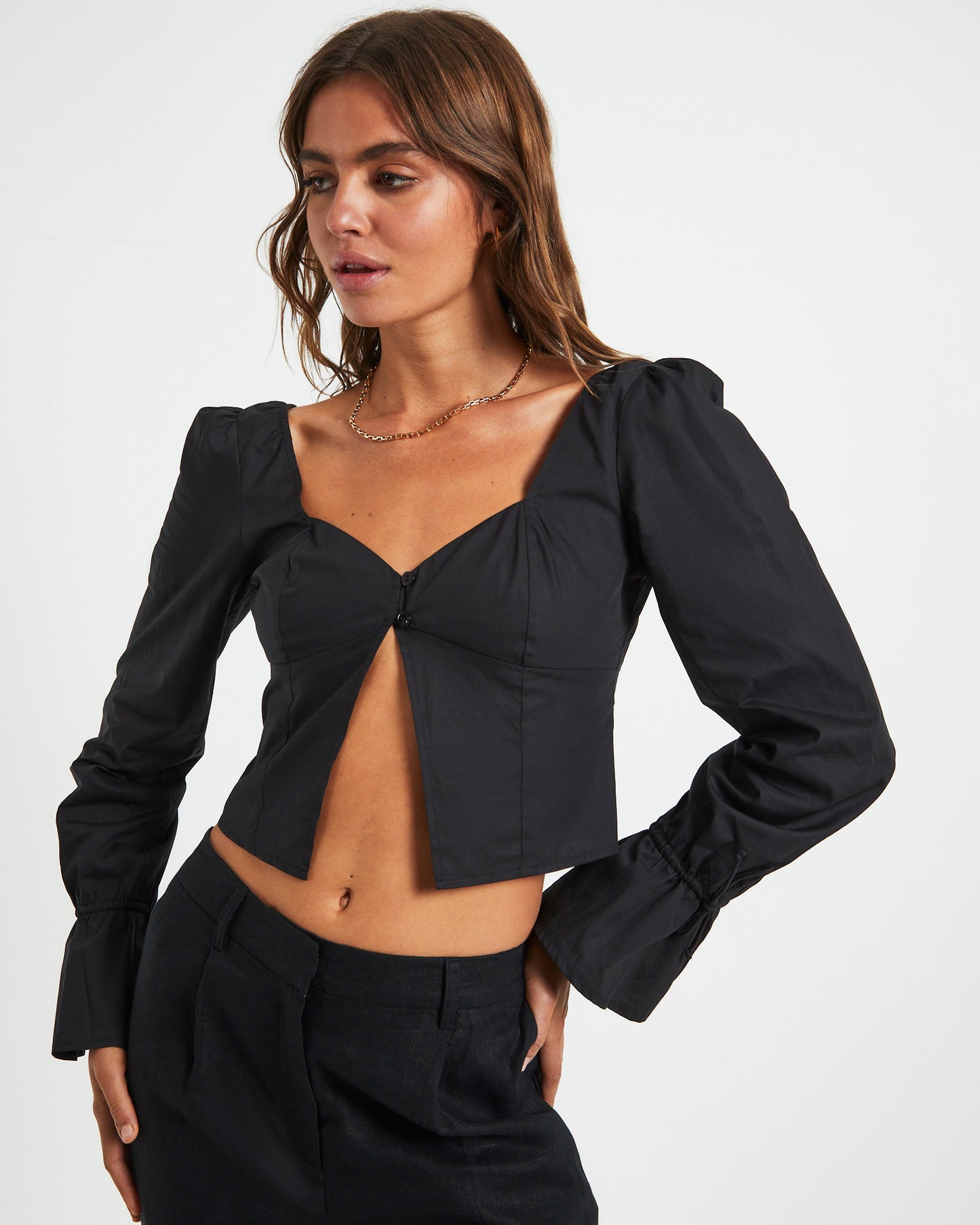 Bree Poplin Button Shirt in Black