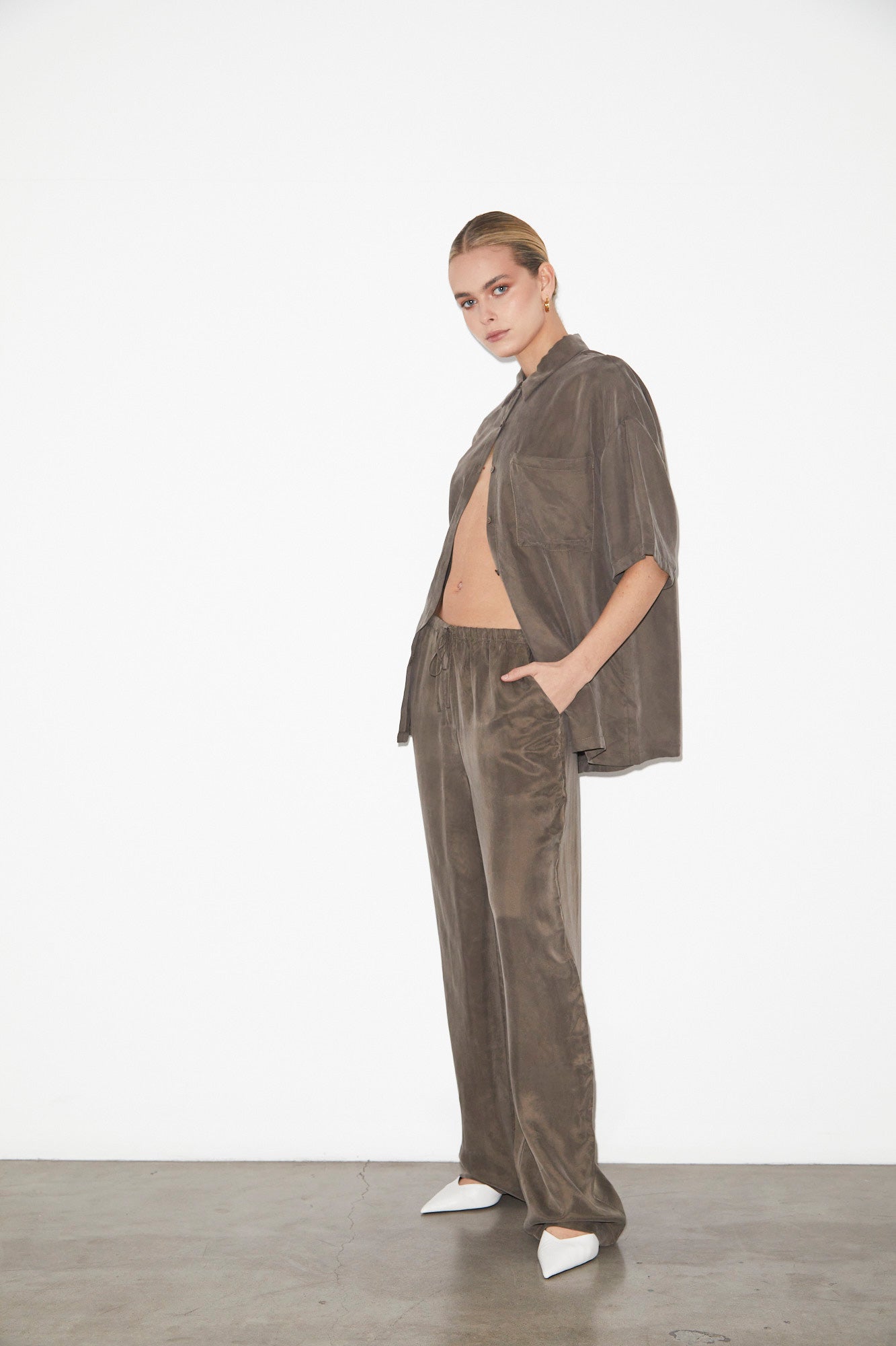 Ember Silky Jacquard PJ Pants in Coffee Brown