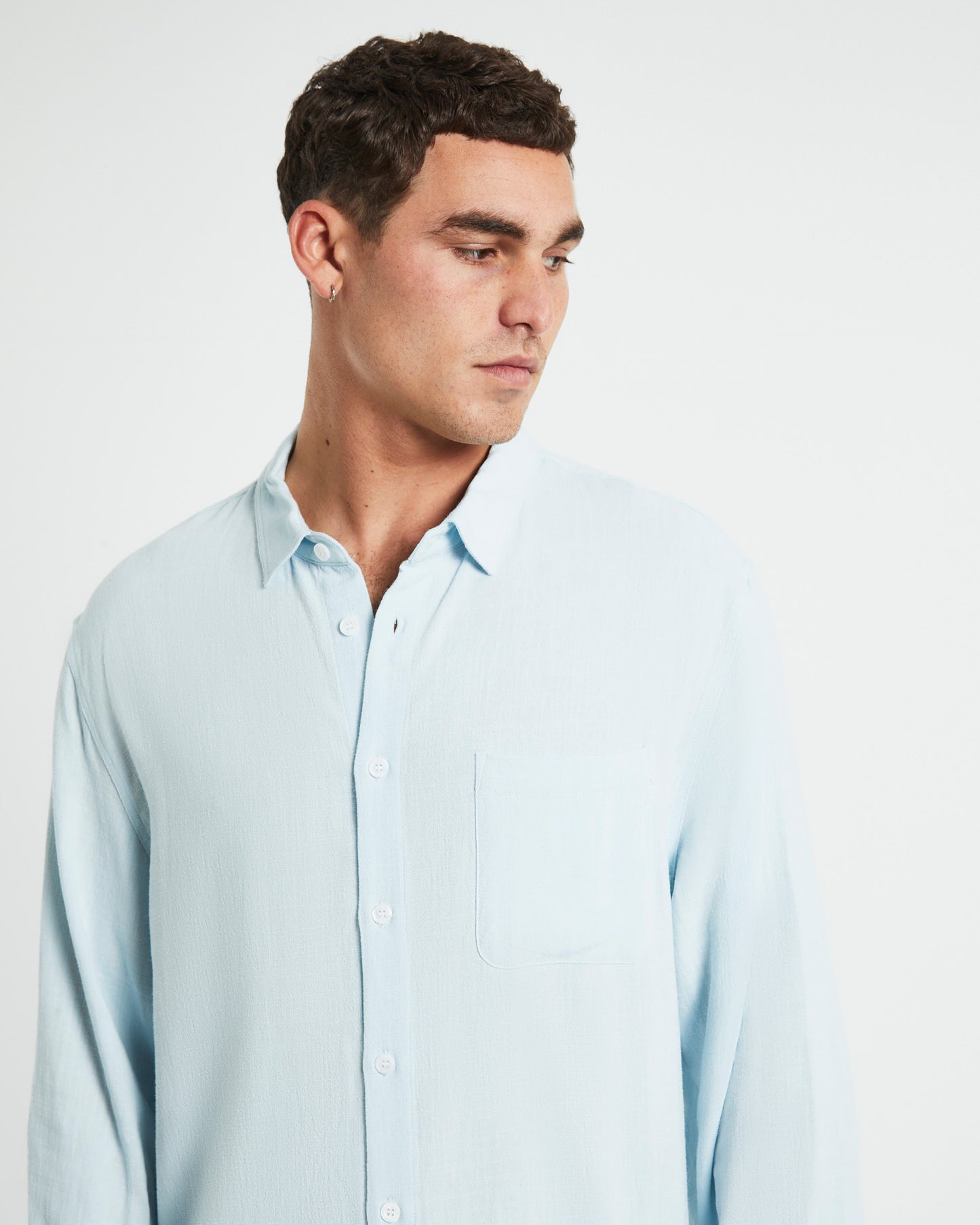 Harrison Linen Long Sleeve Shirt in Sky Blue