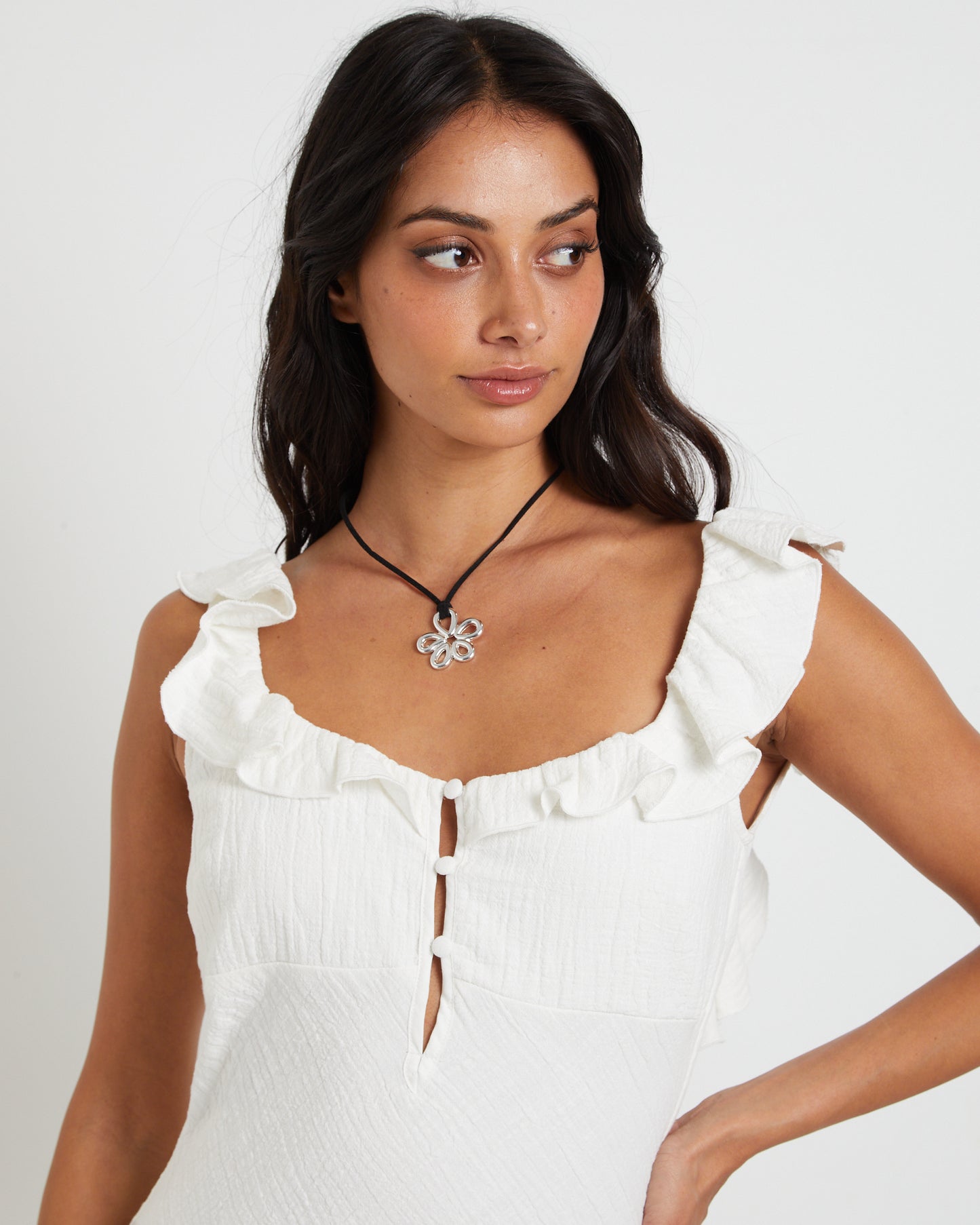 Molly Frill Back Mini Dress in Off White