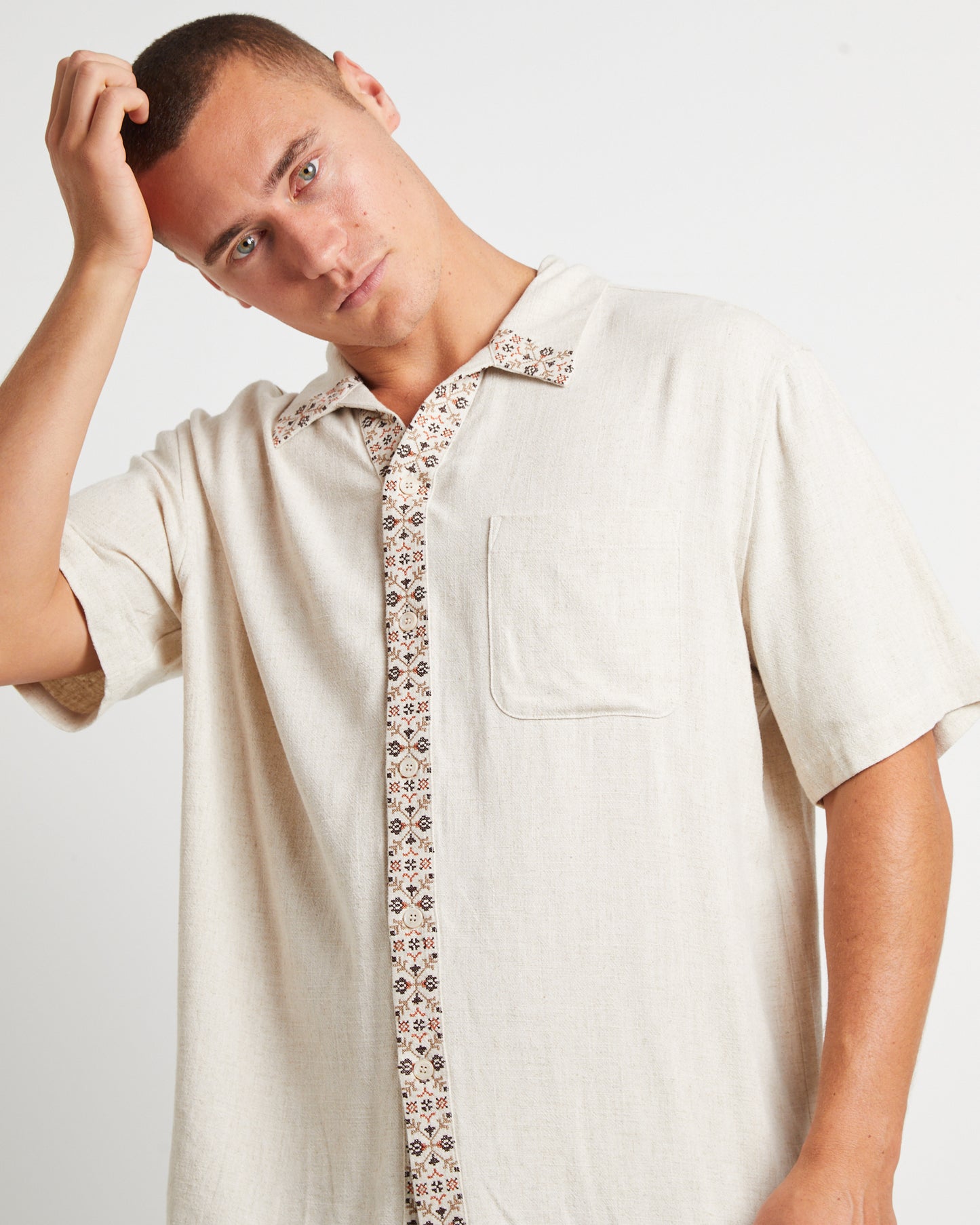 Mikey Short Sleeve Resort Shirt in Natural
