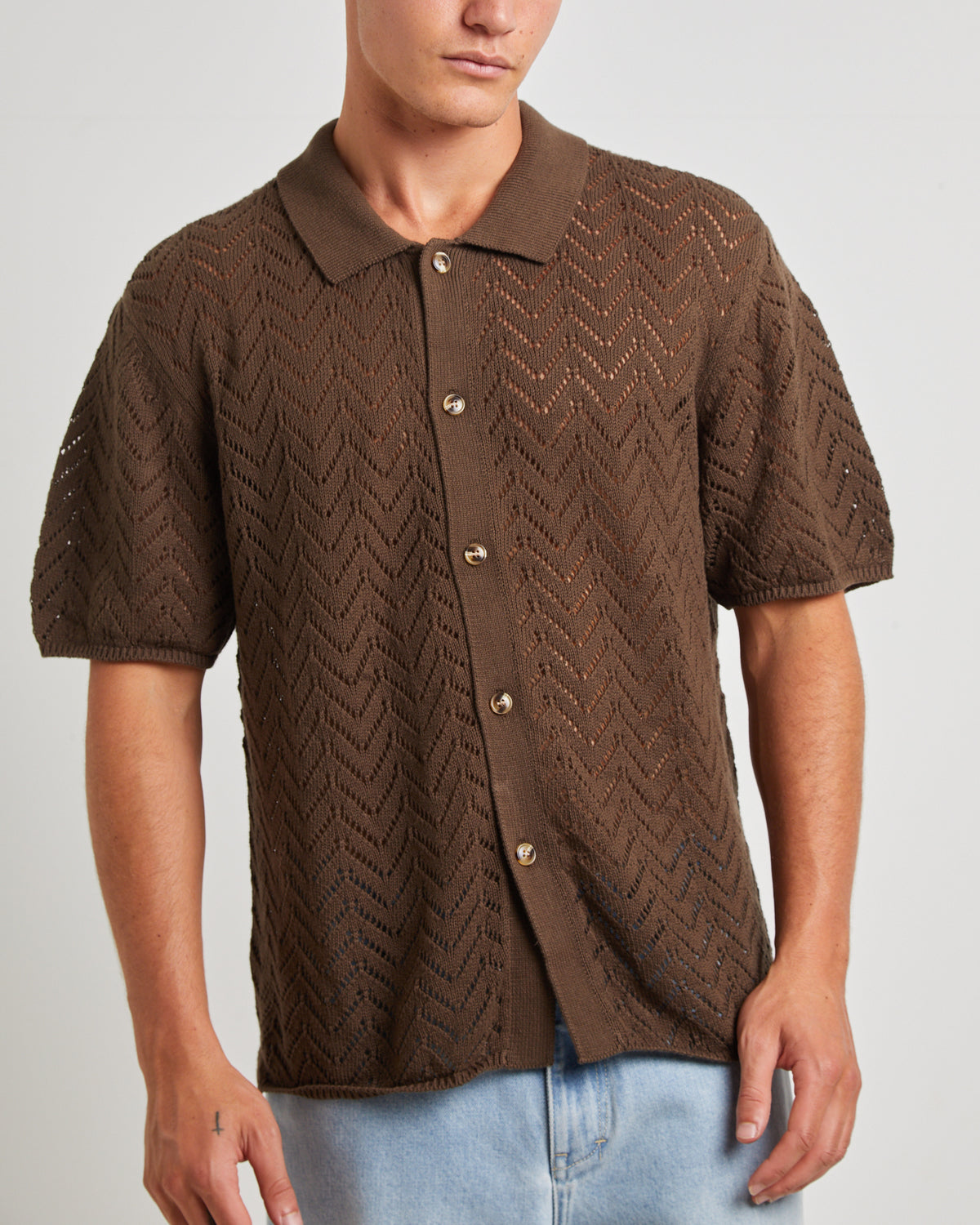 Blaxland Knit Short Sleeve Shirt in Brown BROWN