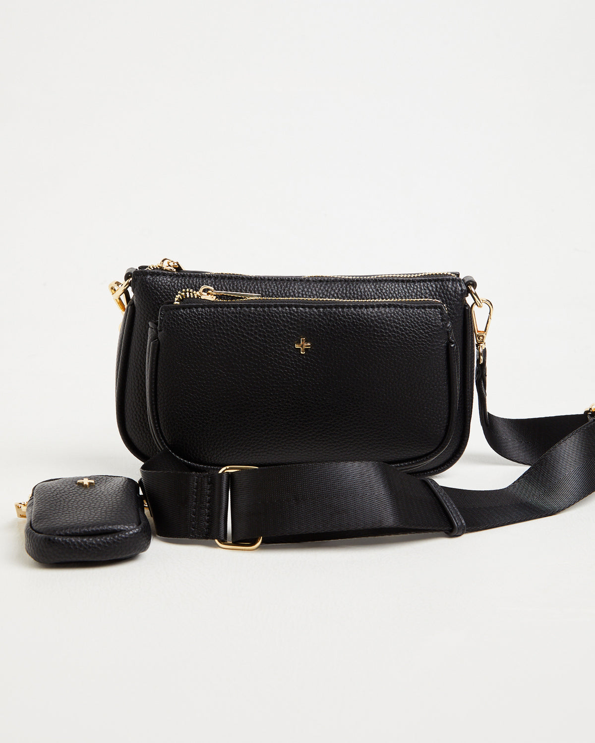 Marmont Double Pouch Cross Body Bag in Black BLACK PEBBLE/GOLD