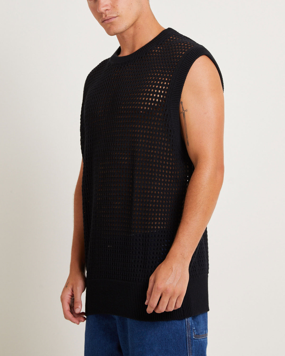 Lydo Net Knit Vest in Black BLACK