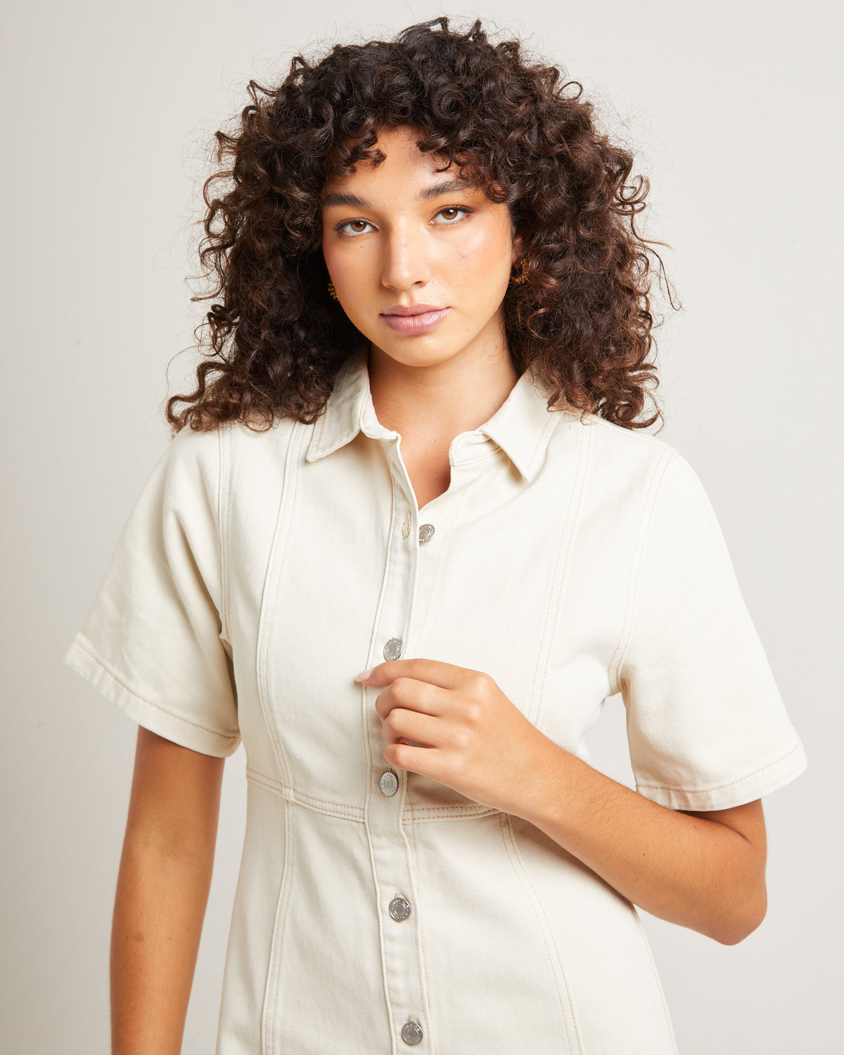 Rio Denim Mini Dress Ecru WHITE