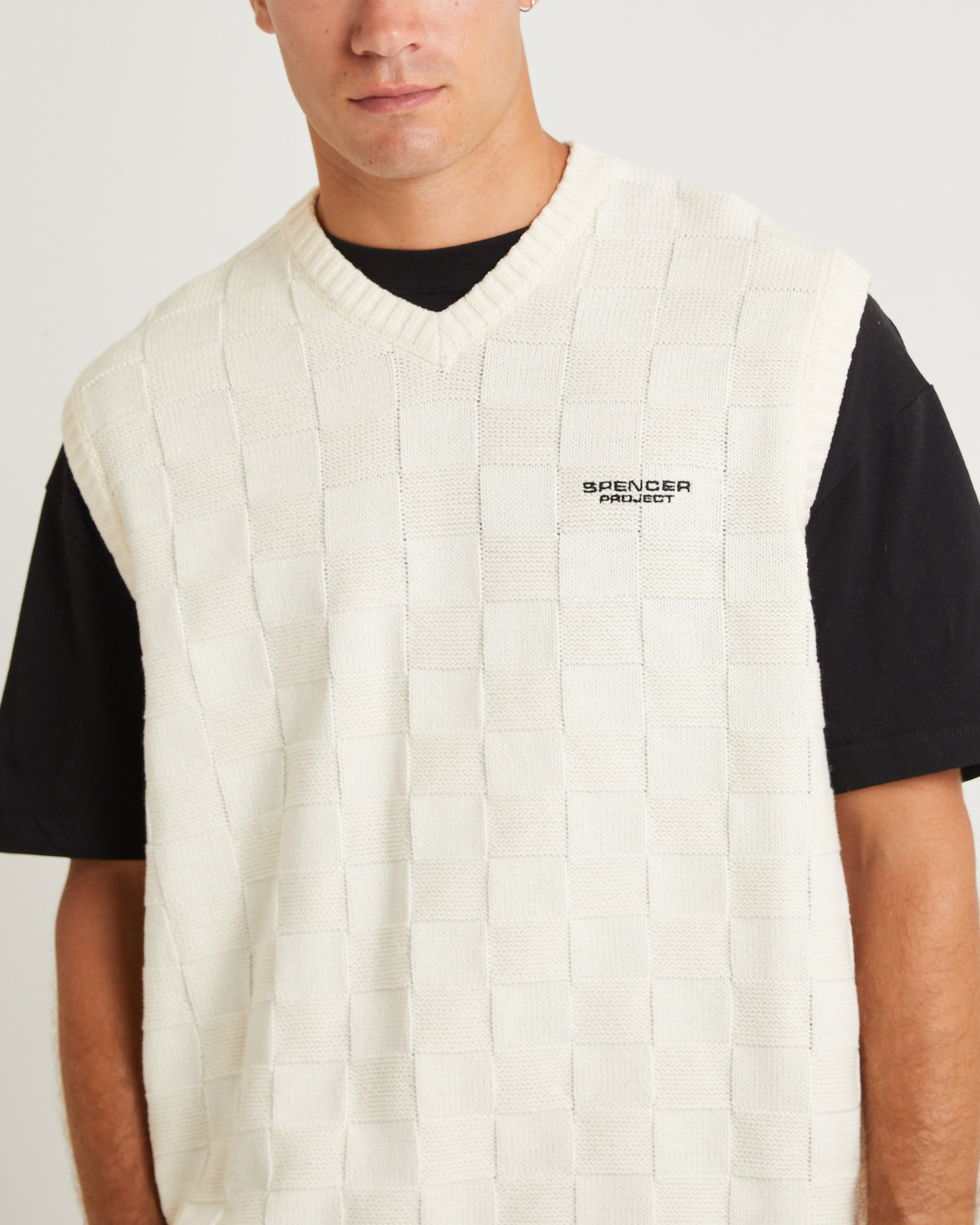 Check Knit Vest CREAM