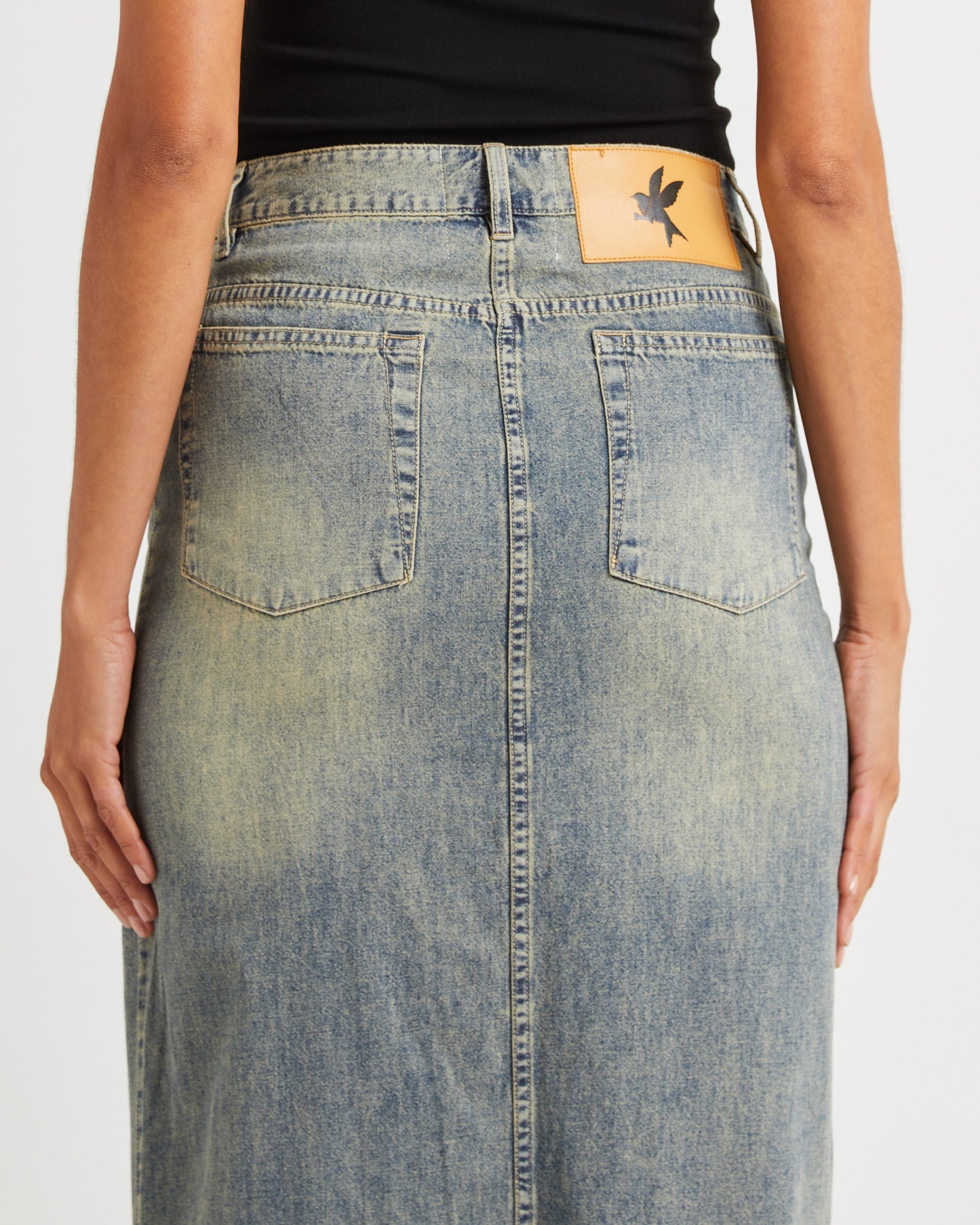 High Waisted Denim Column Skirt Dirty