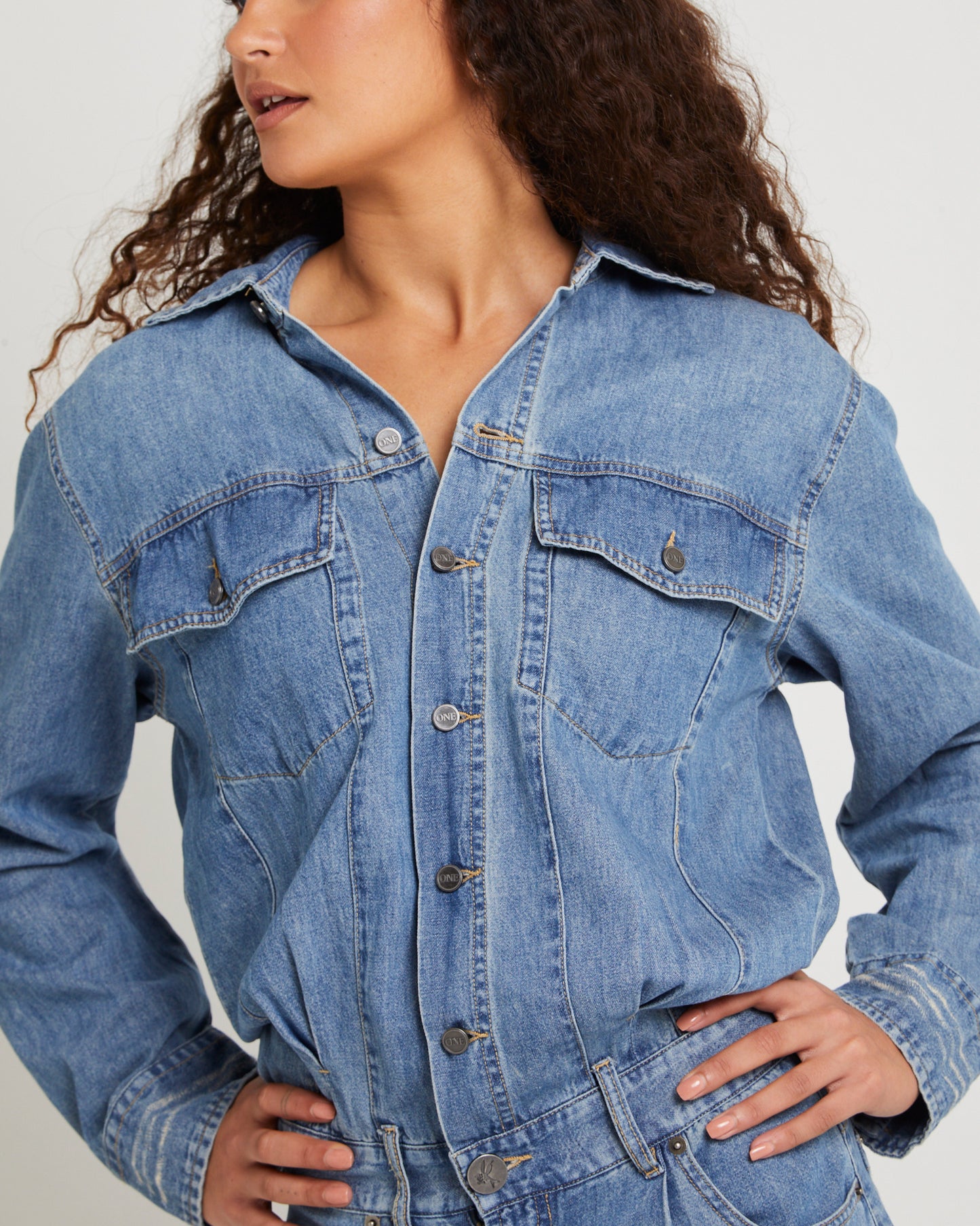 Denim Trucker Overalls Blue Lilac