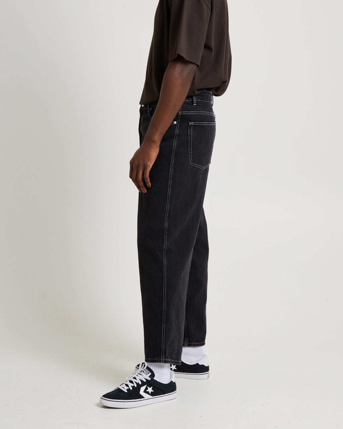 Knocker Contrast Stitch Denim Jeans FLAT OUT BLACK