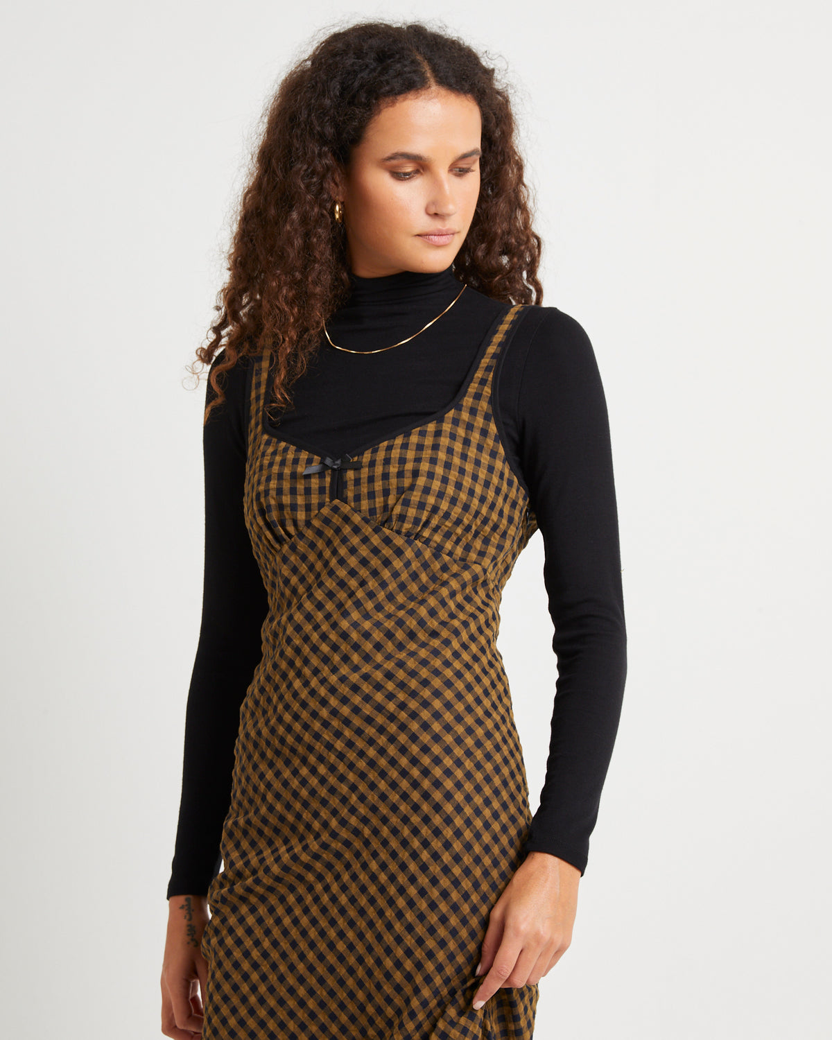 Grunge Plaid Midi Dress BROWN