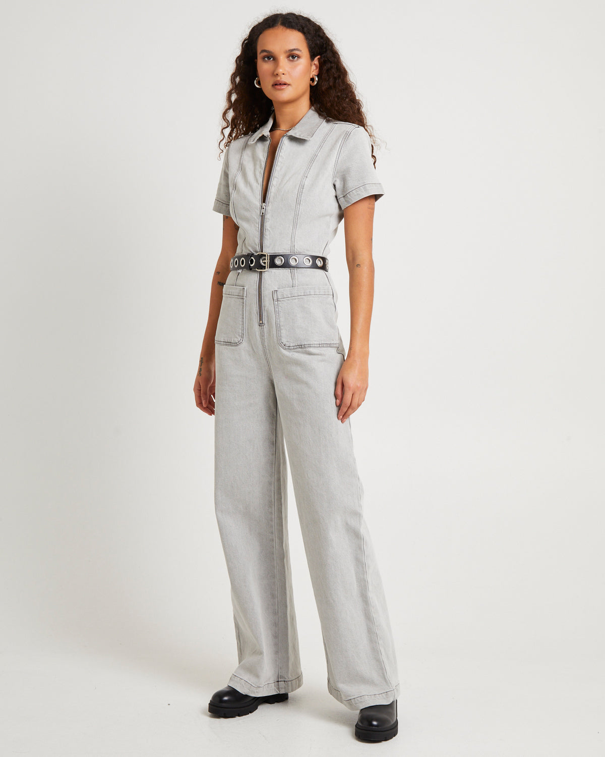 Nikki Denim Maxi Boiler Suit PEBBLE