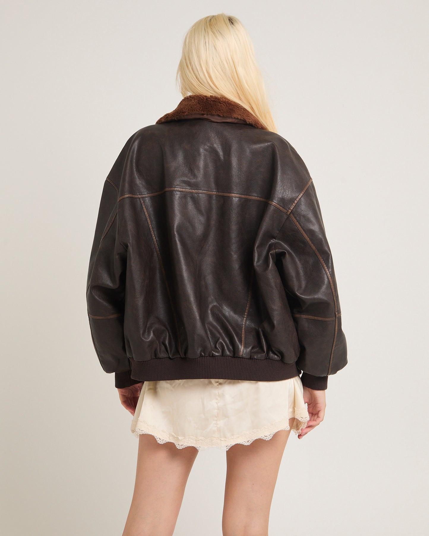 Cody Fur Trim Distressed PU Jacket