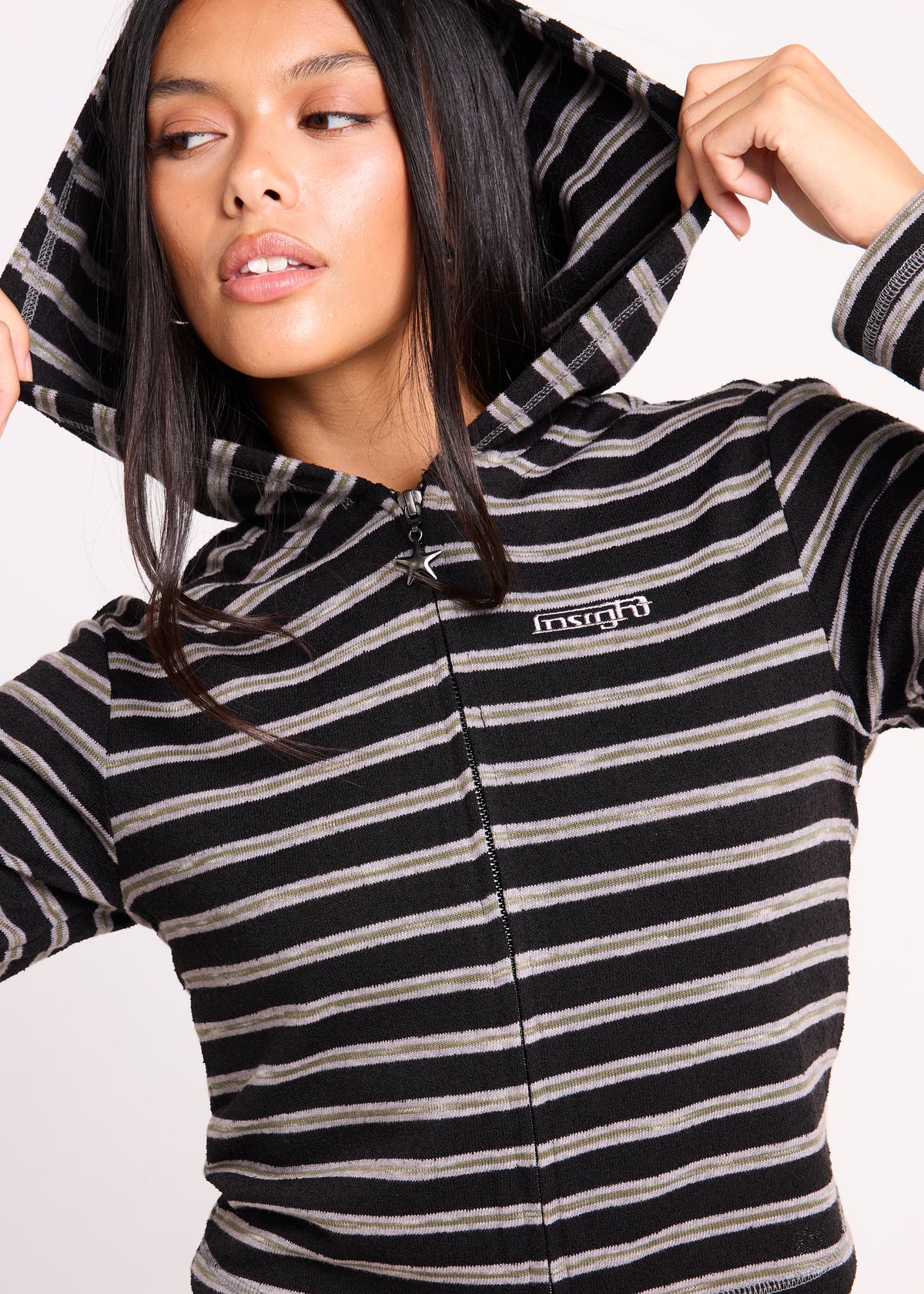 Farrah Stripe Zip Hoody GREY STRIPE
