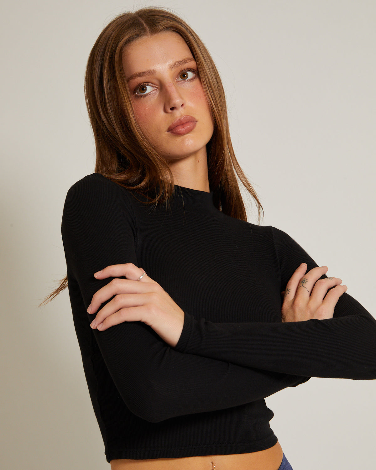 Ribbed Long Sleeve Crop Skivvy BLACK