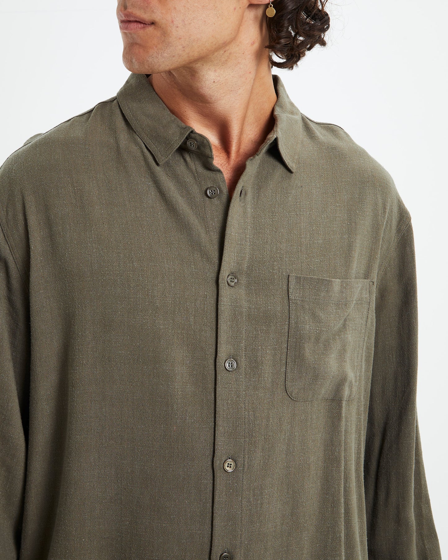 Harrison Linen Long Sleeve Shirt Olive Green
