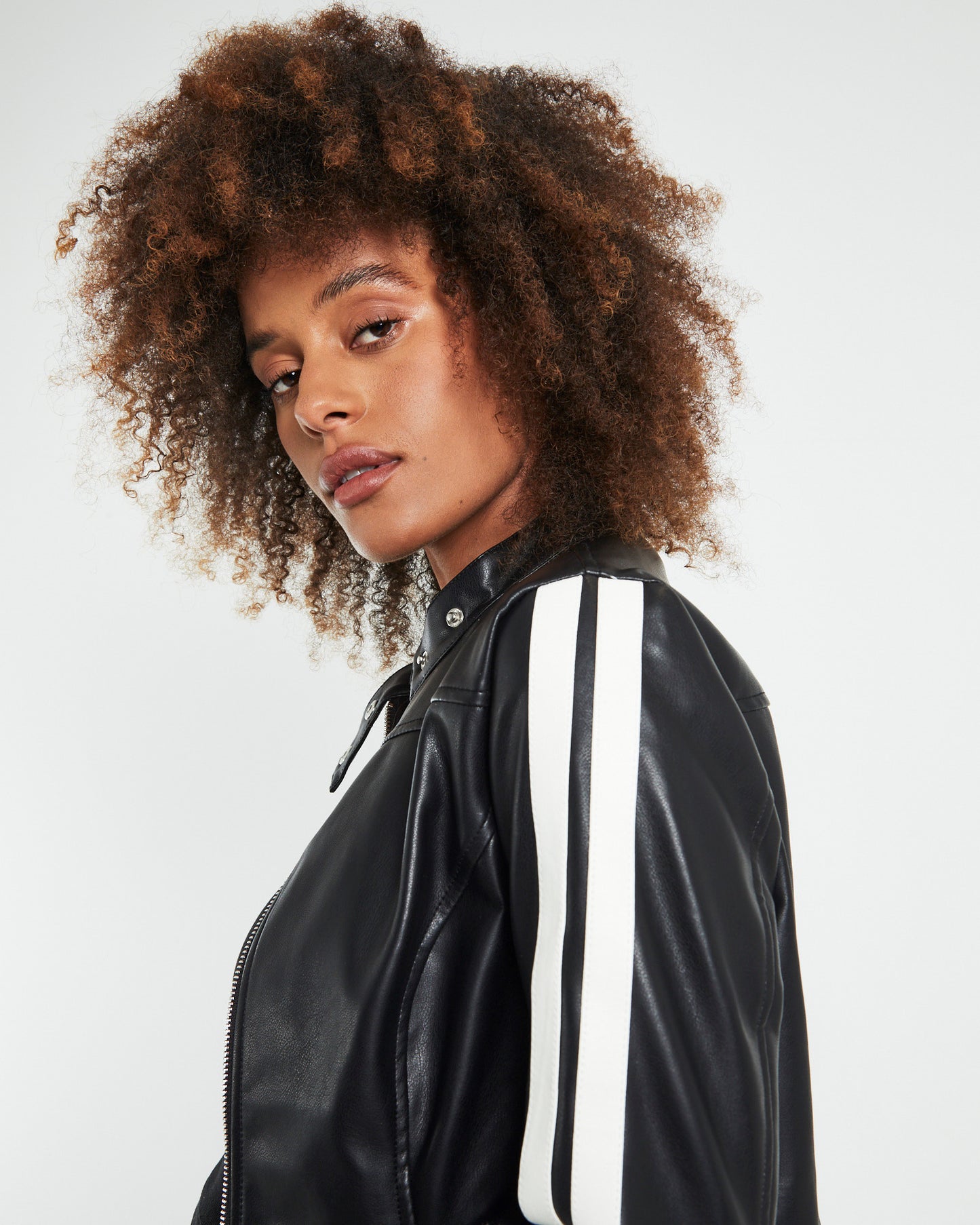 Tenille Racing Stripe Moto Jacket Black