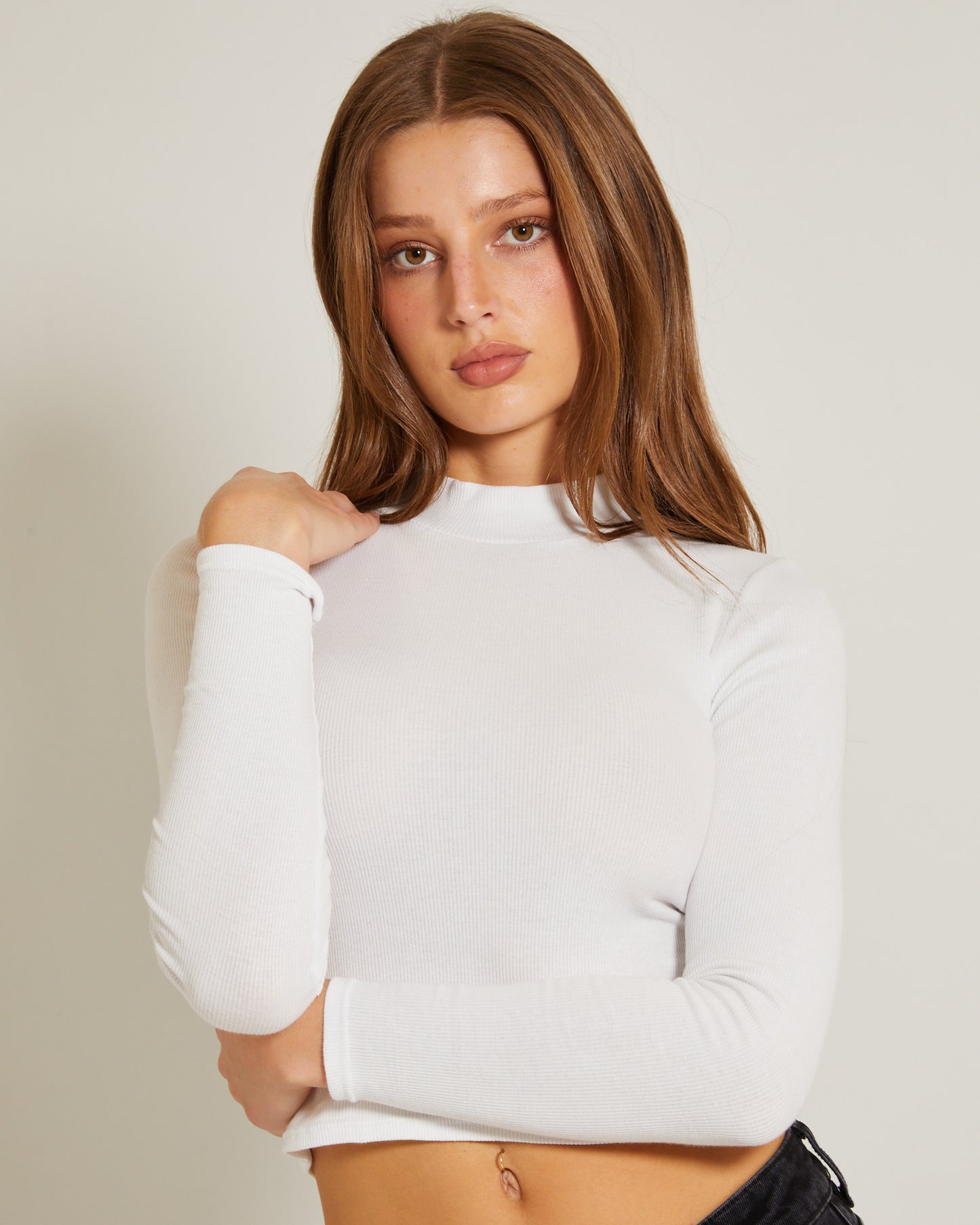 Ribbed Long Sleeve Crop Skivvy