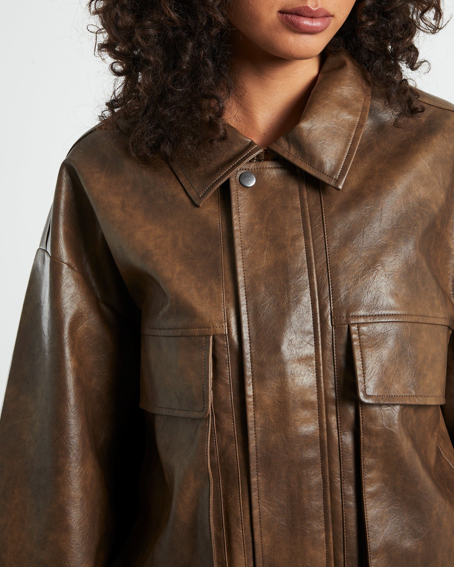 Jen Oversized Patch Pocket Jacket Brown