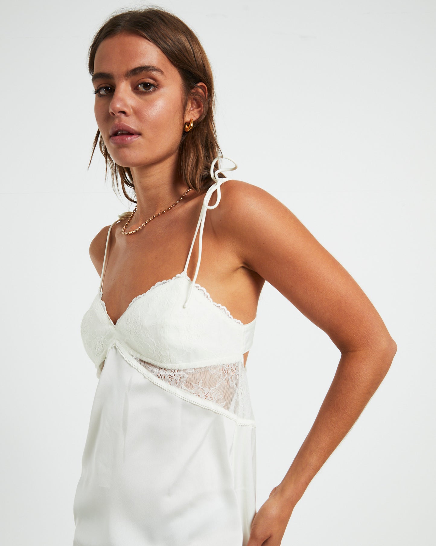 Liza Lace Insert Nighty Dress Cream