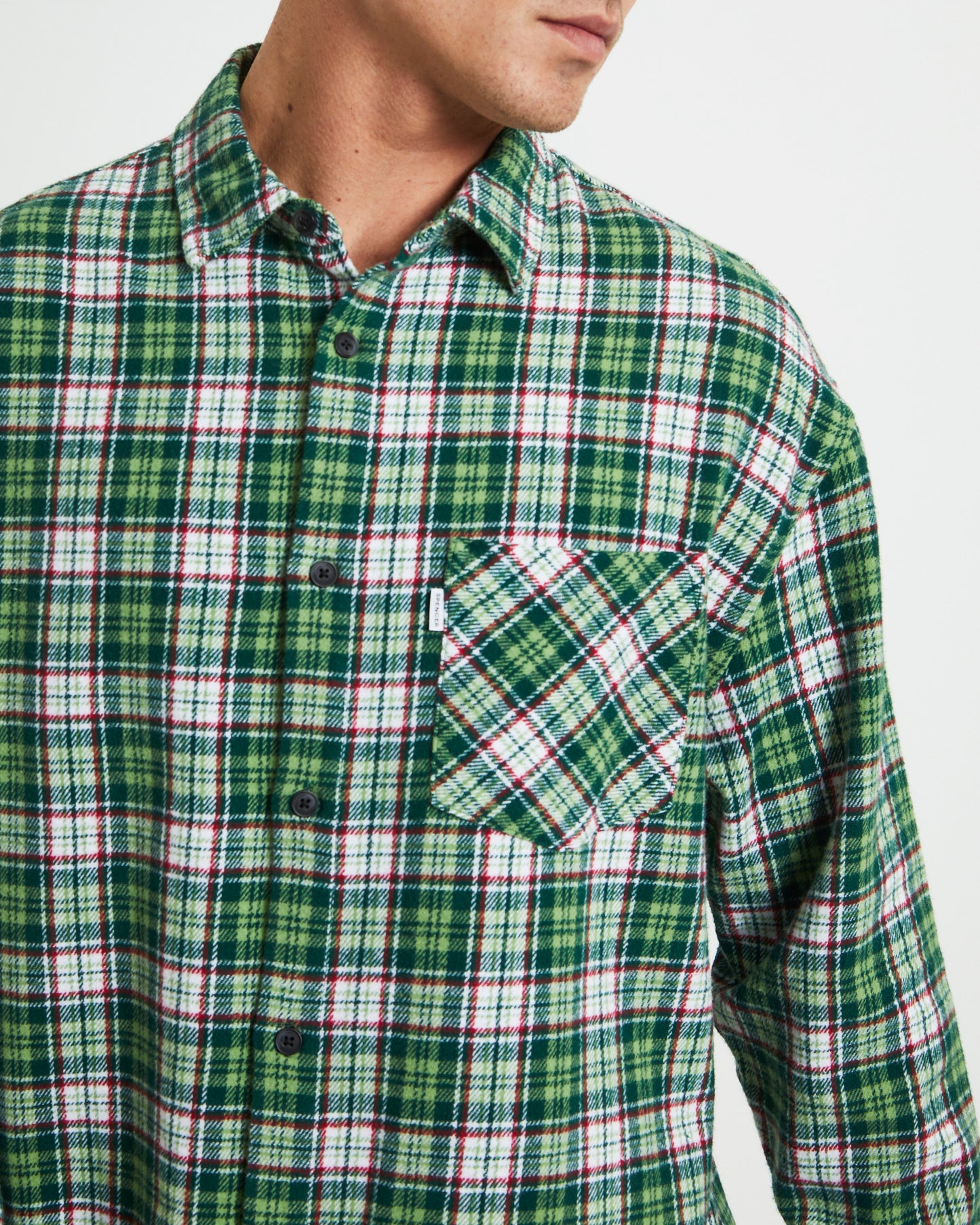 Portland Long Sleeve Flanno Shirt in Teal Green