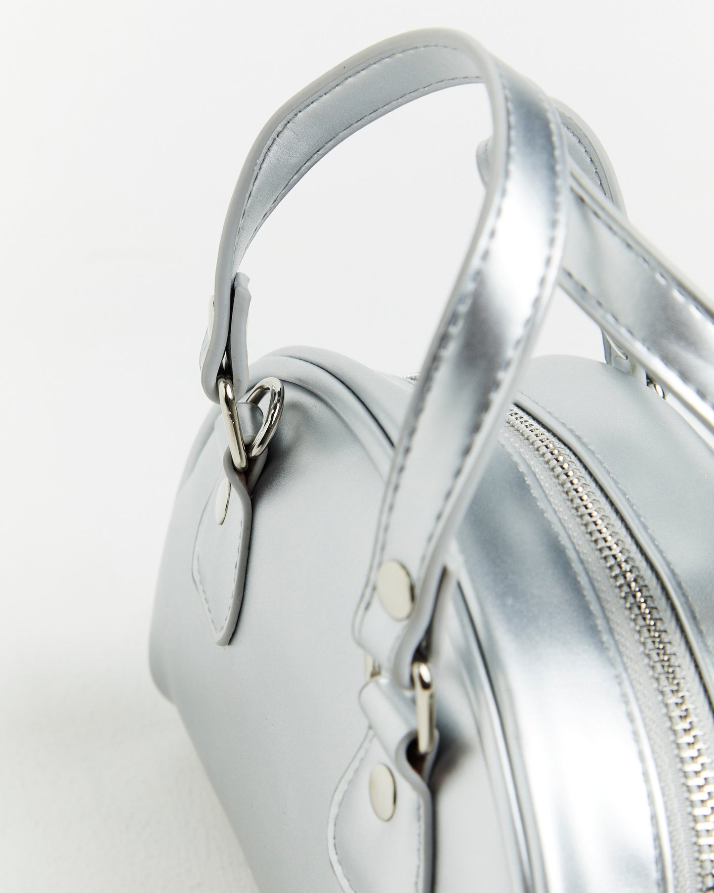 Mini Bowling Bag in Metallic Silver