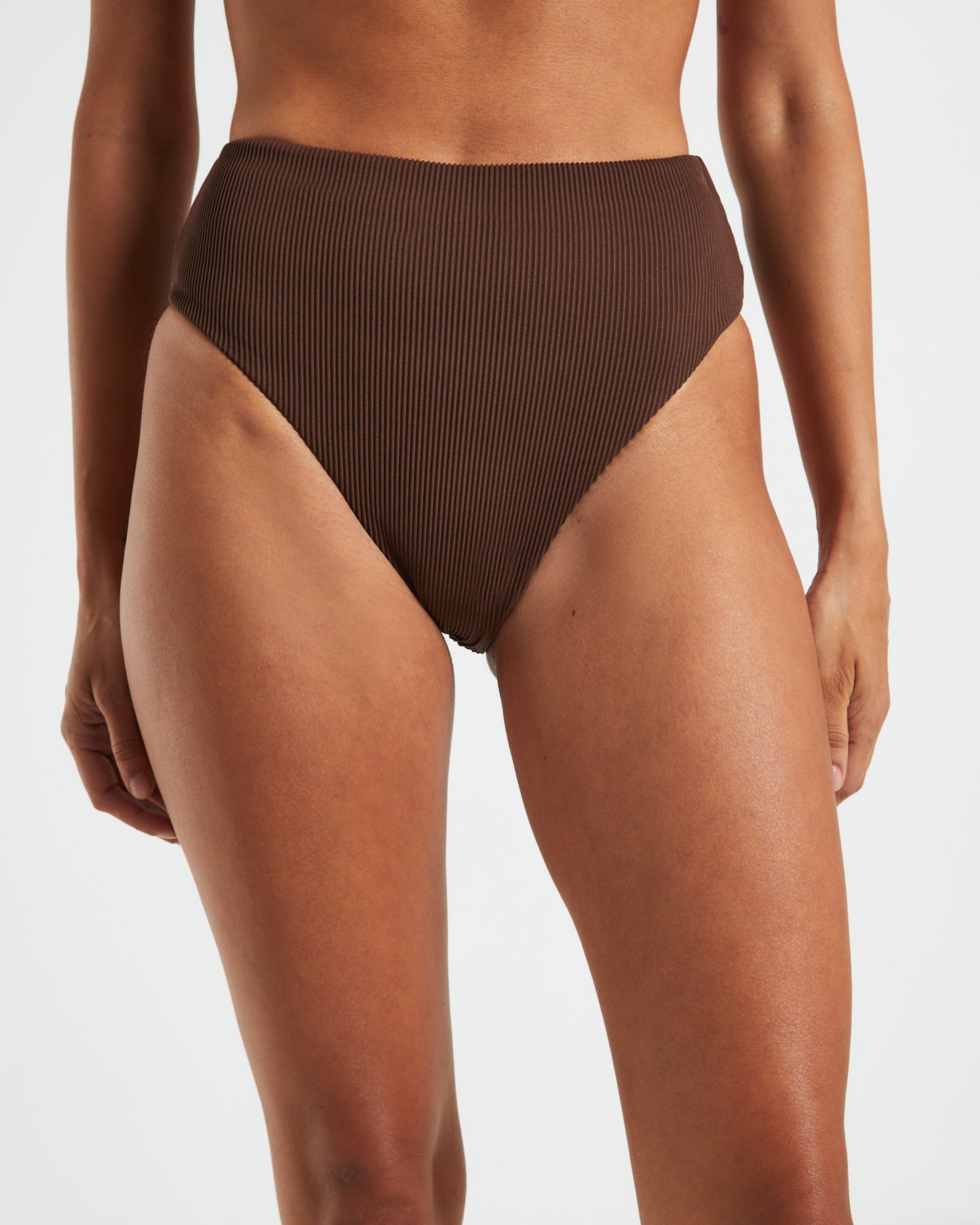 Rib High Waisted Bottoms in Chocolate Brown