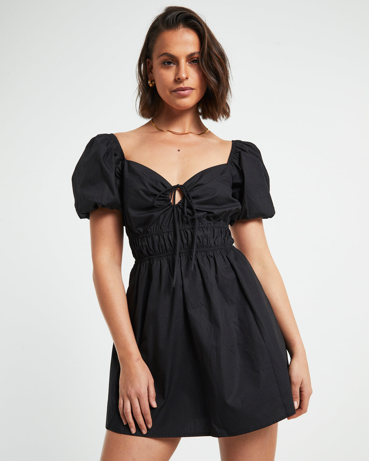 Rylee Backless Puff Sleeve Mini Dress in Black BLACK