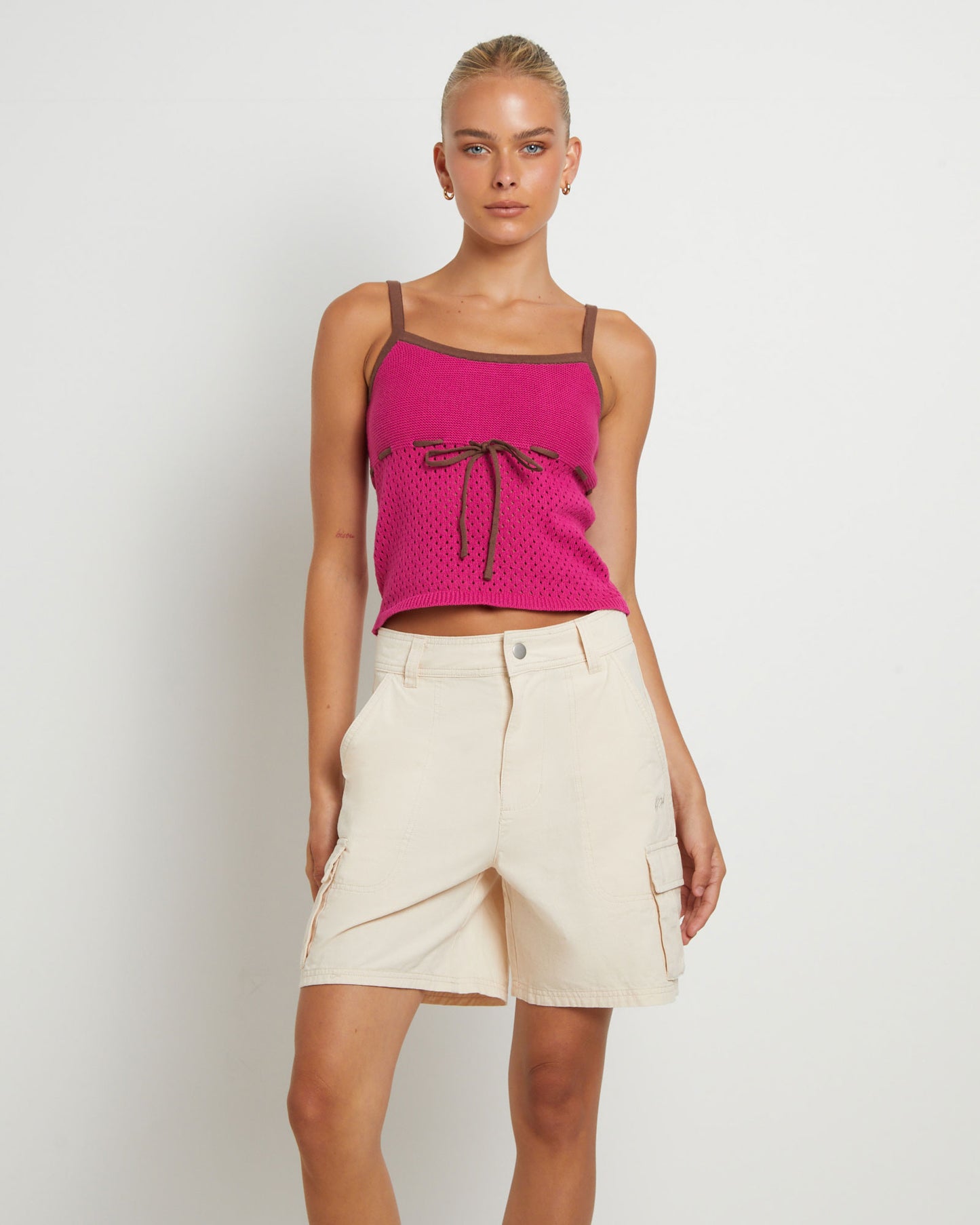 Quinn Crochet Tank Top in Magenta