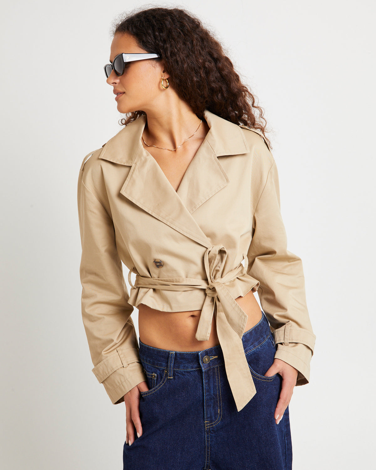 Morgan Boxy Cropped Trench Coat CAMEL