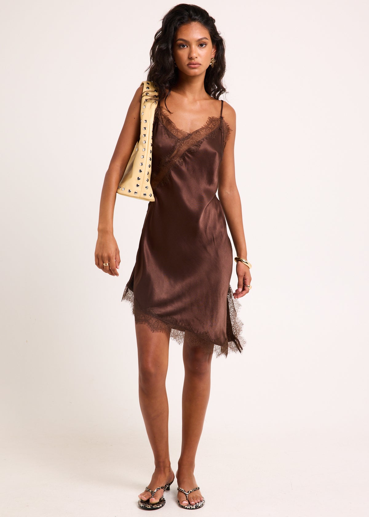 Layla Lace Asym Mini Dress CHOCOLATE