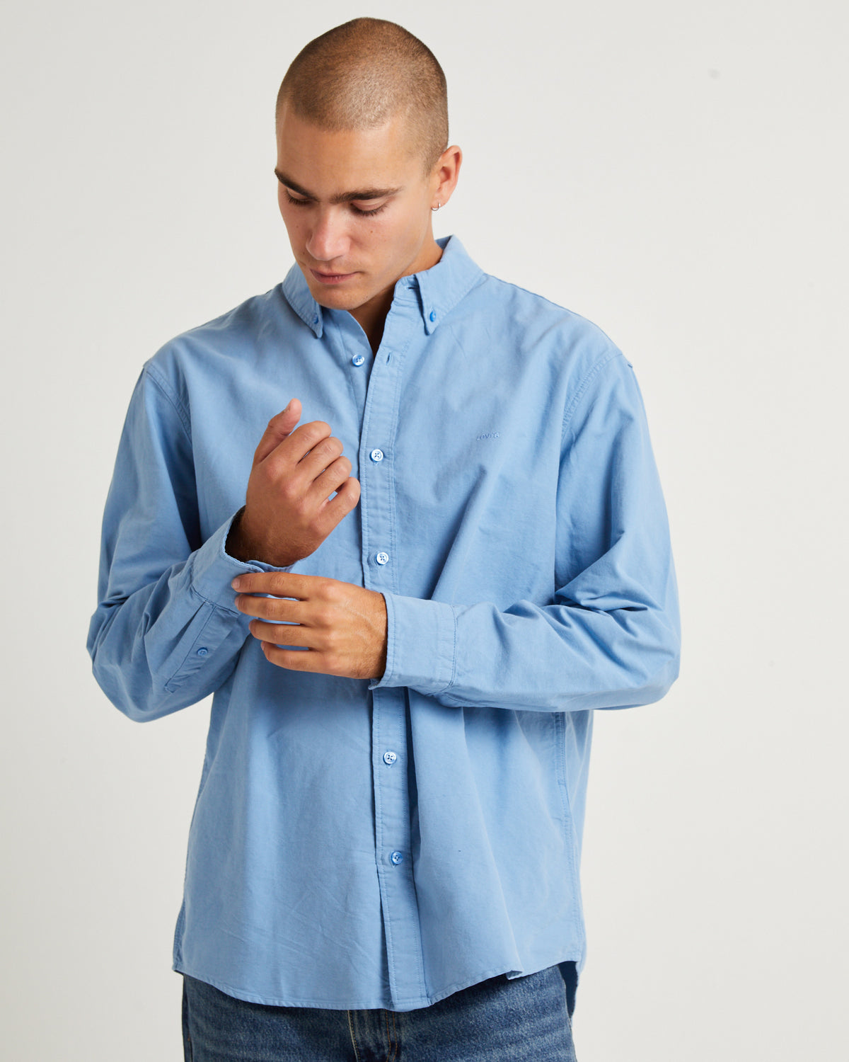 Authentic Button Down Long Sleeve Shirt Allure Blue ALLURE GARMENT DYE