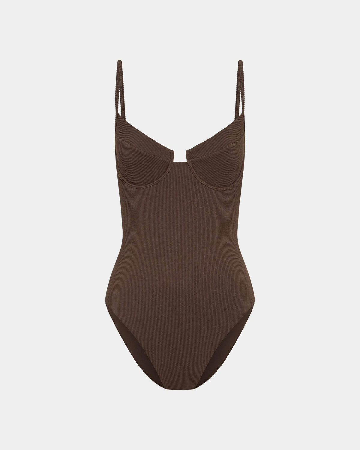 Rib Underwire Top One Piece CHOCOLATE